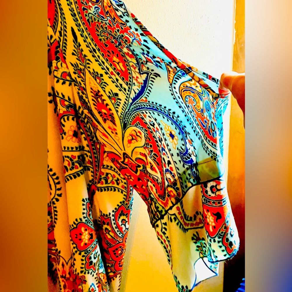 Gibson & Latimer Open Shoulder Shapes, Paisley Orange Turquoise Dress/Top, XL